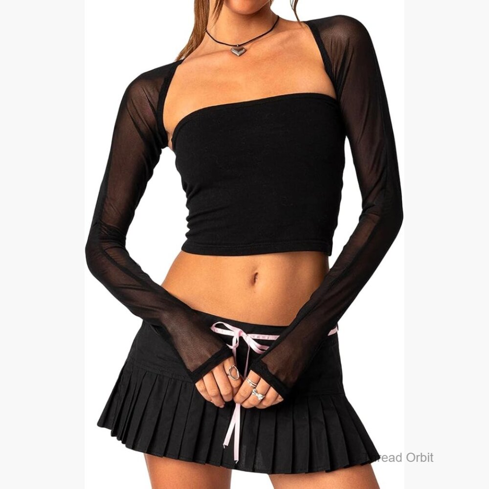 Sheer Mesh Bolero Shrug Long Sleeve See Through Cardigan Small